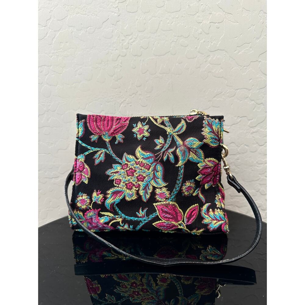 BETSEY JOHNSON Black Floral Tapestry Small Purse Crossbody Shoulder Bag